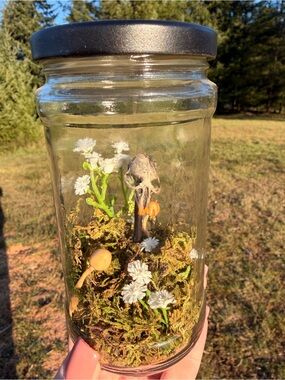 Glass Terrarium Jar with Black Lid - Mini Moss & Floral Display